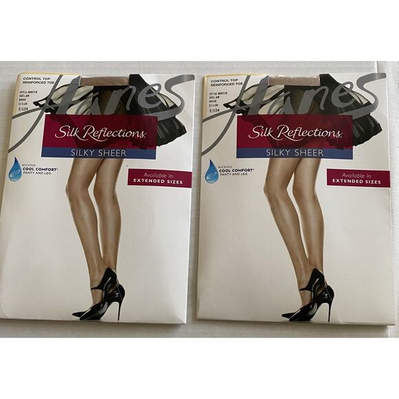 Hanes Silk Reflection Silky Sheer Control Top Reinforced Toe Nude Sz AB - Picture 1 of 3